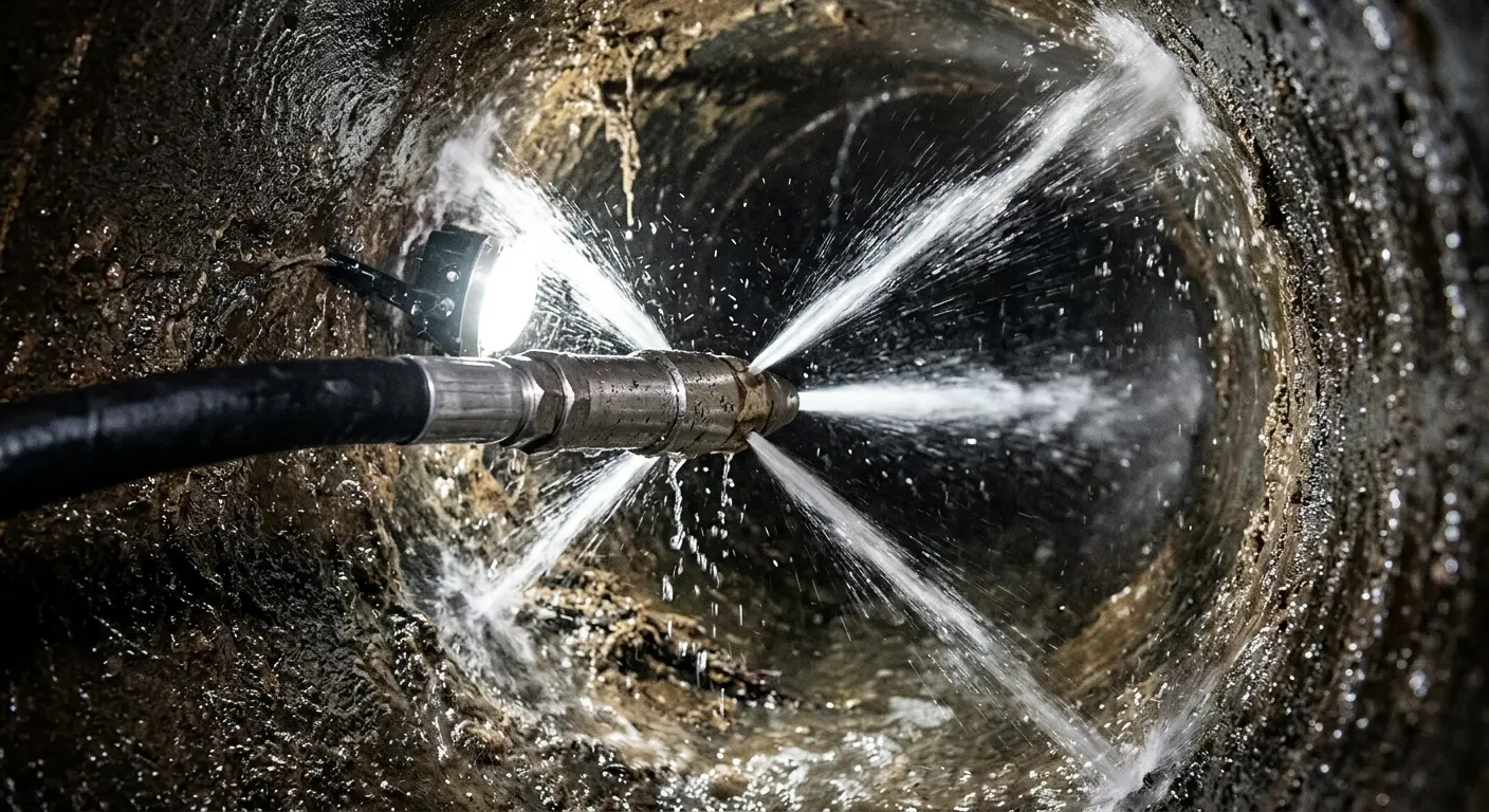 High-pressure hydro jetting nozzle cleaning sewer pipe for Sewer Cleanout in Cibolo